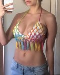 Photo by CROCHET COSPLAY on June 03, 2023. May be an image of 1 person, macrame, halter top, t...jpg